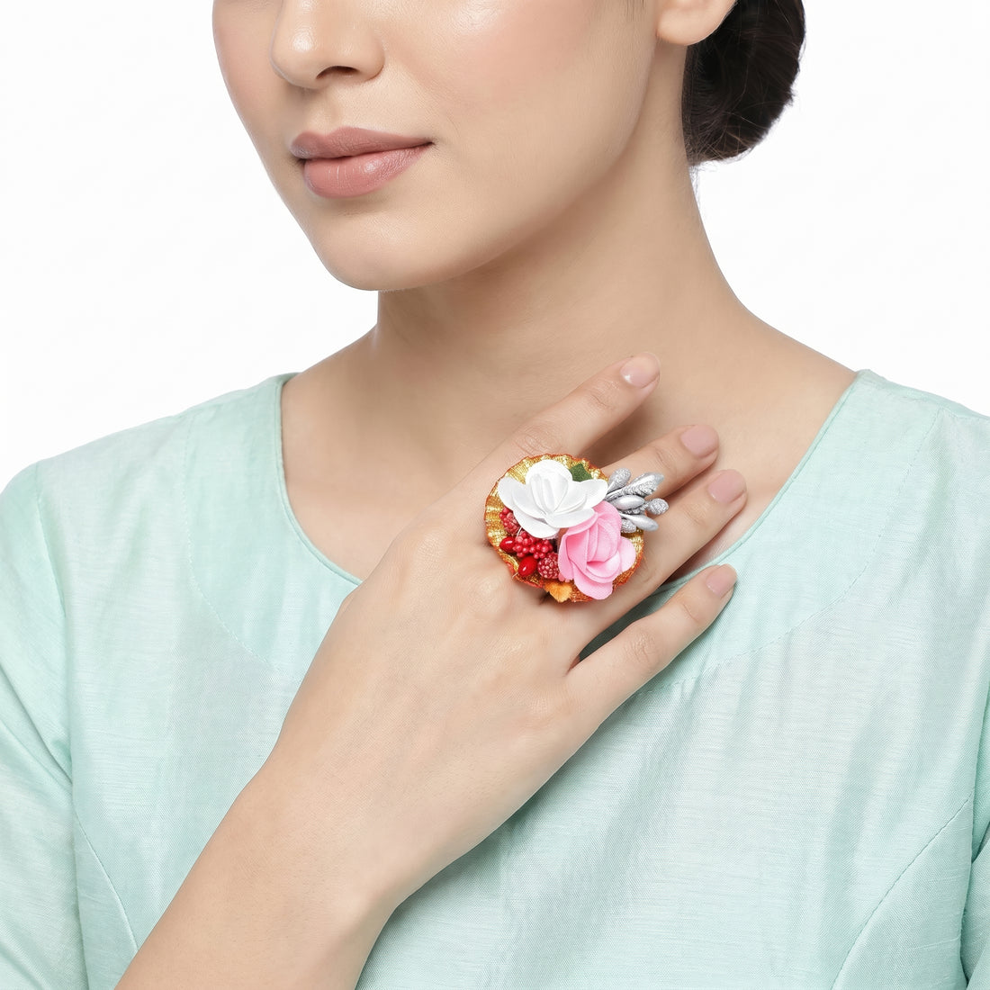 PRAO Ring Anti-Tarnish Satin Rose Floral (Adjustable Size)