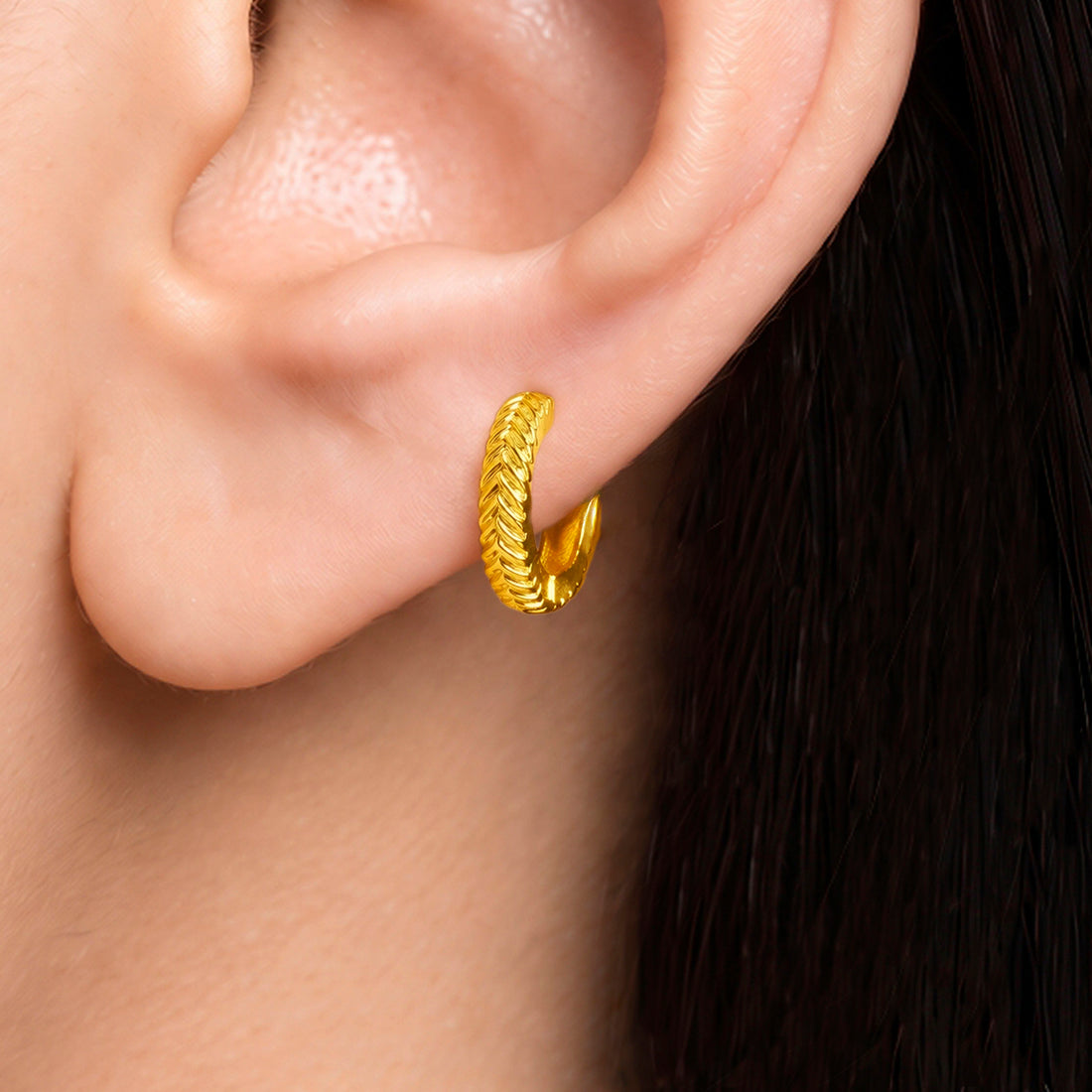 PRAO Earrings Anti-Tarnish Gold Plated Chevron Huggies