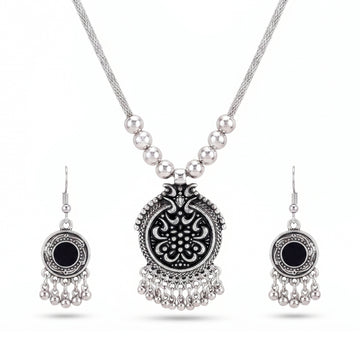 PRAO Necklace Oxidised Set With Earrings