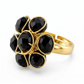 PRAO Ring Anti-Tarnish Alluring Black Crystal Cocktail (Adjustable Size)
