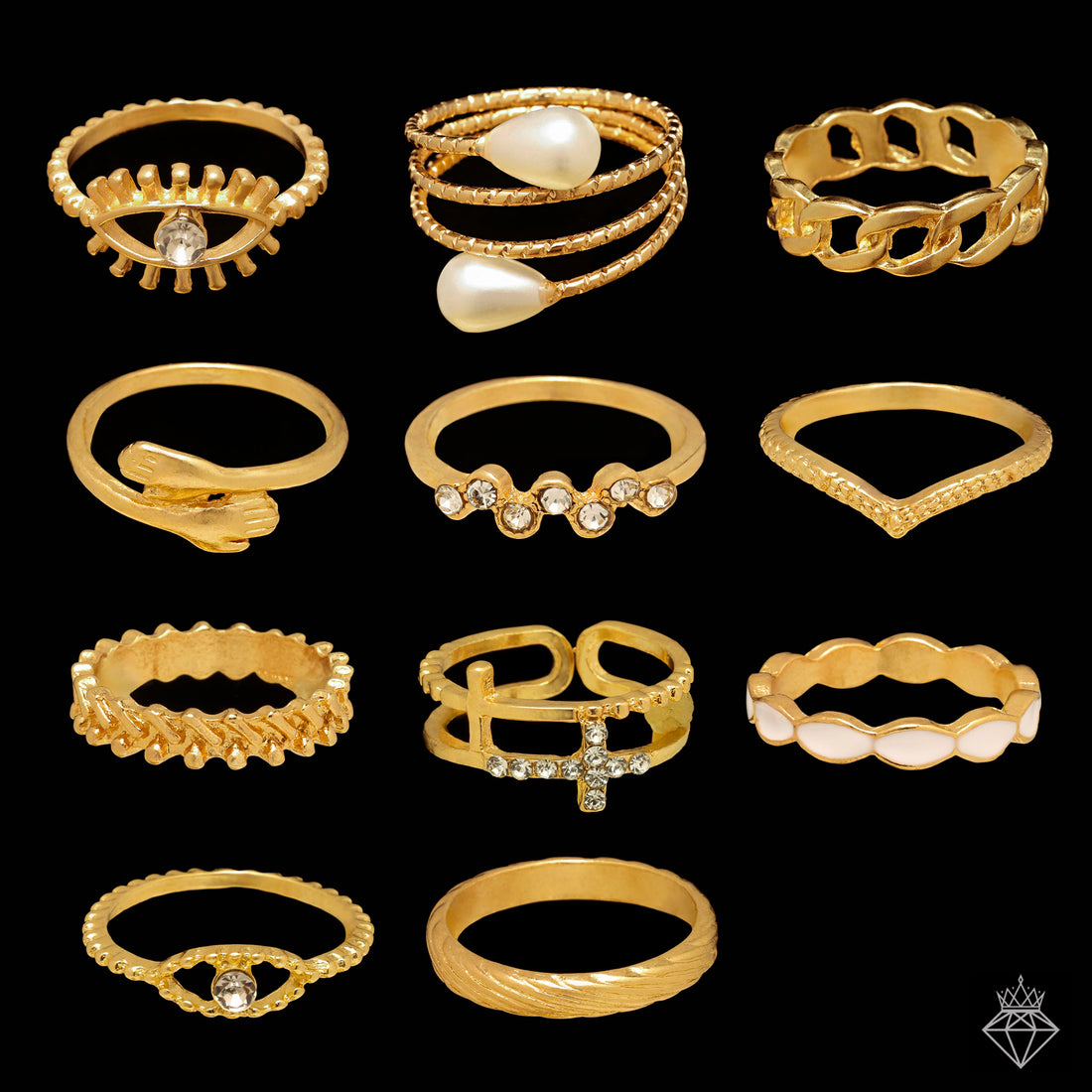 11 Anti-Tarnish Crystal Rings✨ Gold Plated