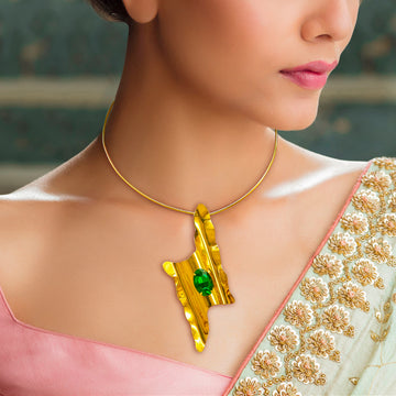 Anti-Tarnish Golden Thunderbolt Emerald Necklace By PRAO