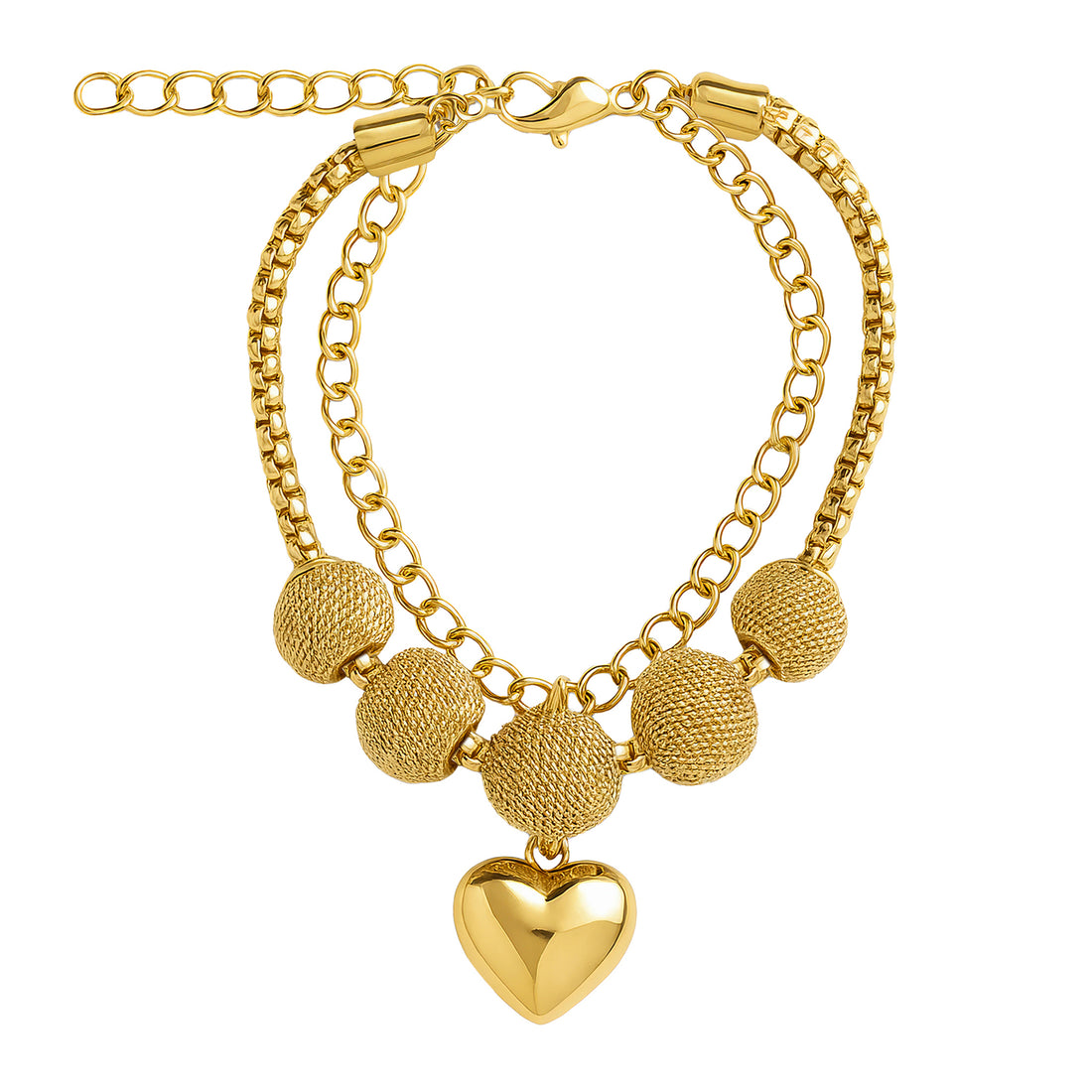 PRAO Anti-Tarnish Golden Heart Charms Bracelet (Adjustable Size)✨