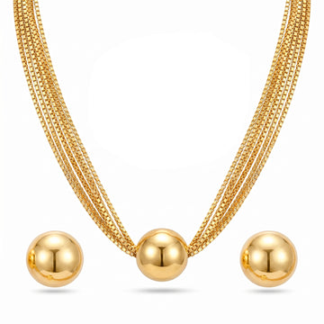 PRAO Necklace Anti-Tarnish Gold Plated Box Chain Set With Earrings