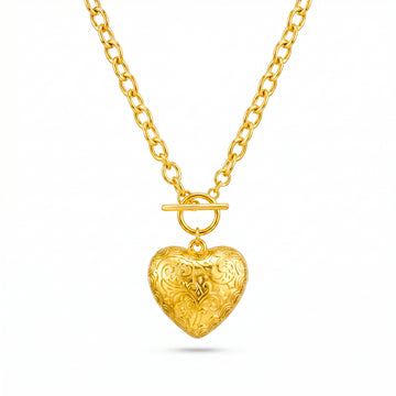 PRAO Necklace Anti-Tarnish T-Lock Puffy Heart Pendant