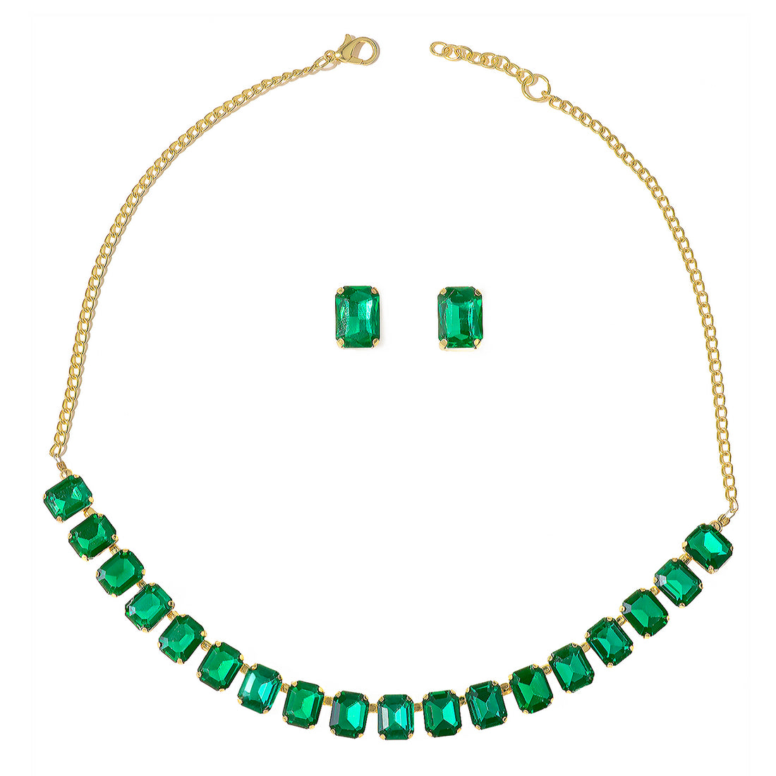 PRAO Single-Line Emerald Necklace Set With Earrings✨
