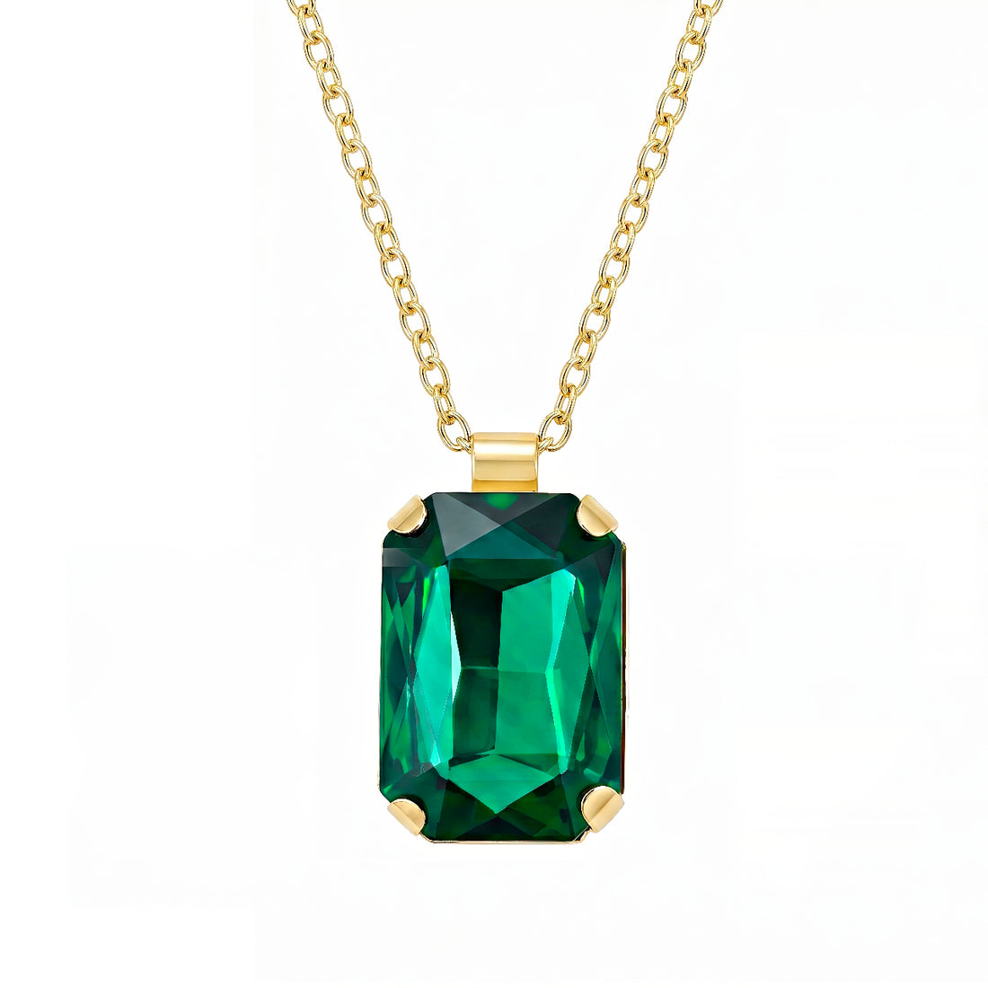 PRAO Necklace Anti-Tarnish Emerald Crystal Pendant