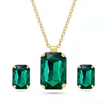 PRAO Necklace Anti-Tarnish Emerald Pendant Set With Earrings