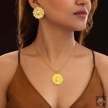 PRAO Anti-Tarnish Golden Flower Necklace Set With Earrings✨