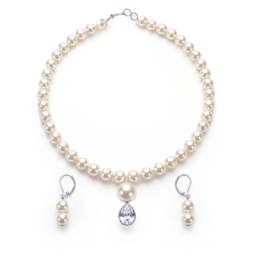 PRAO Necklace Elegant Crystal Pearl with Earrings