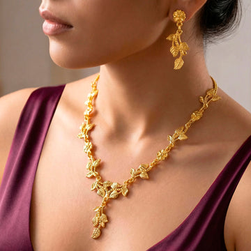 PRAO Necklace Anti-Tarnish Golden Leaves Set With Earrings