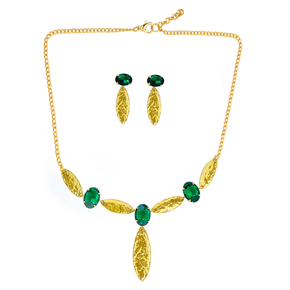 PRAO Anti-Tarnish Marquise Emerald Necklace Set With Earrings✨