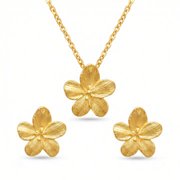 PRAO Necklace Anti-Tarnish Golden Lily Flower Set With Earrings