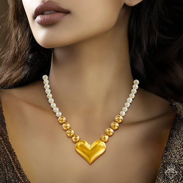 PRAO Anti-Tarnish Golden Heart & Pearl Necklace✨