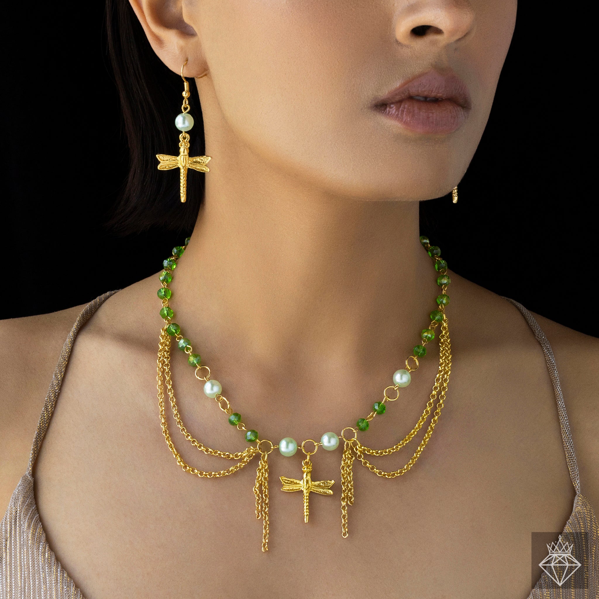 PRAO Necklace Anti-Tarnish Dragonfly Set With Earrings