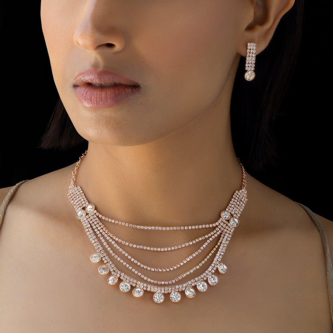 PRAO Anti-Tarnish Crystal Necklace Set With Earrings✨