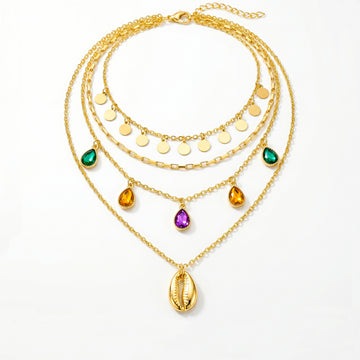 PRAO Necklace Anti-Tarnish Multilayered Crystal Charms