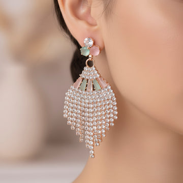 PRAO Earrings Anti-Tarnish Rhinestone Waterfall Tassel Statement Danglers