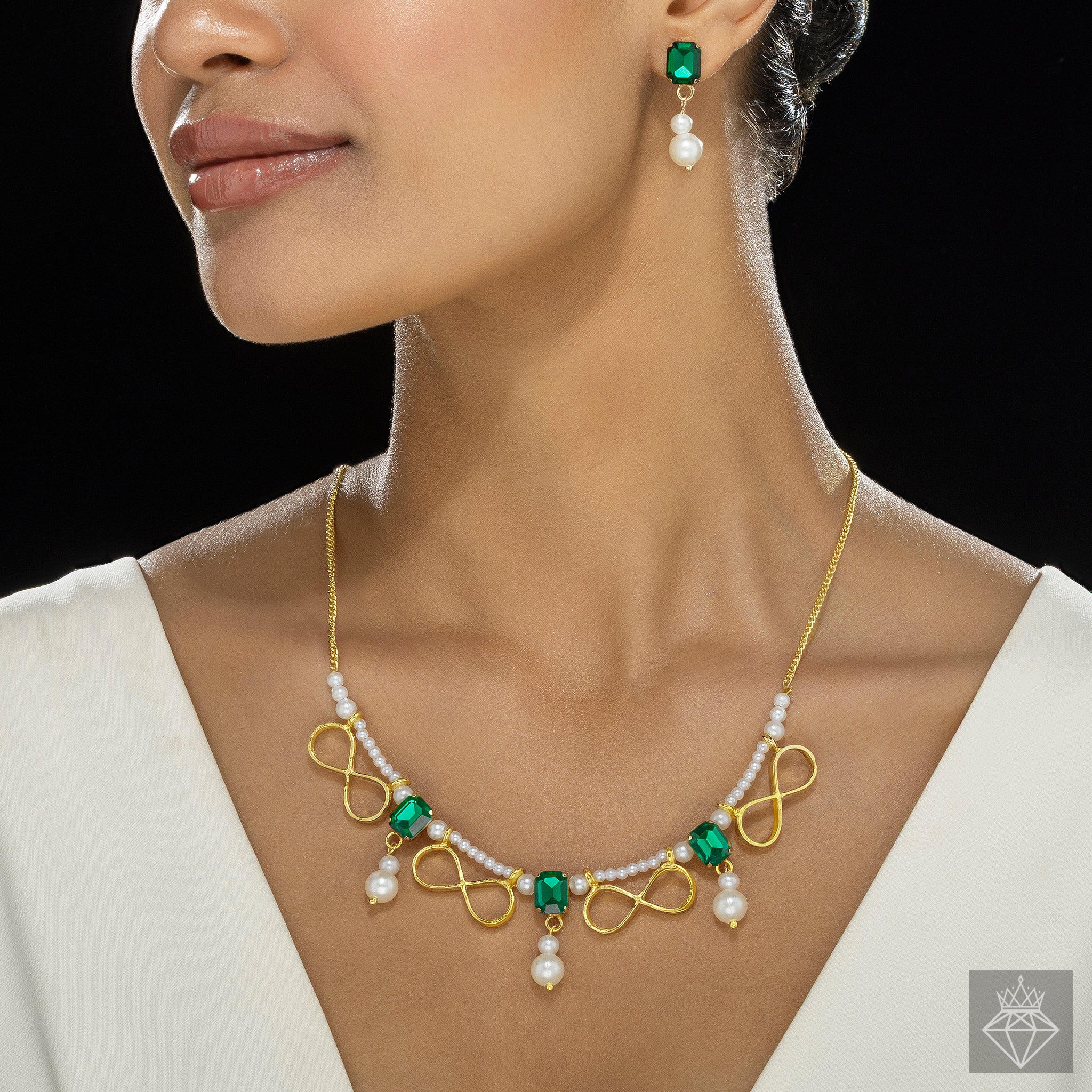 PRAO Anti-Tarnish Infinity & Pearl Necklace Set With Earrings✨