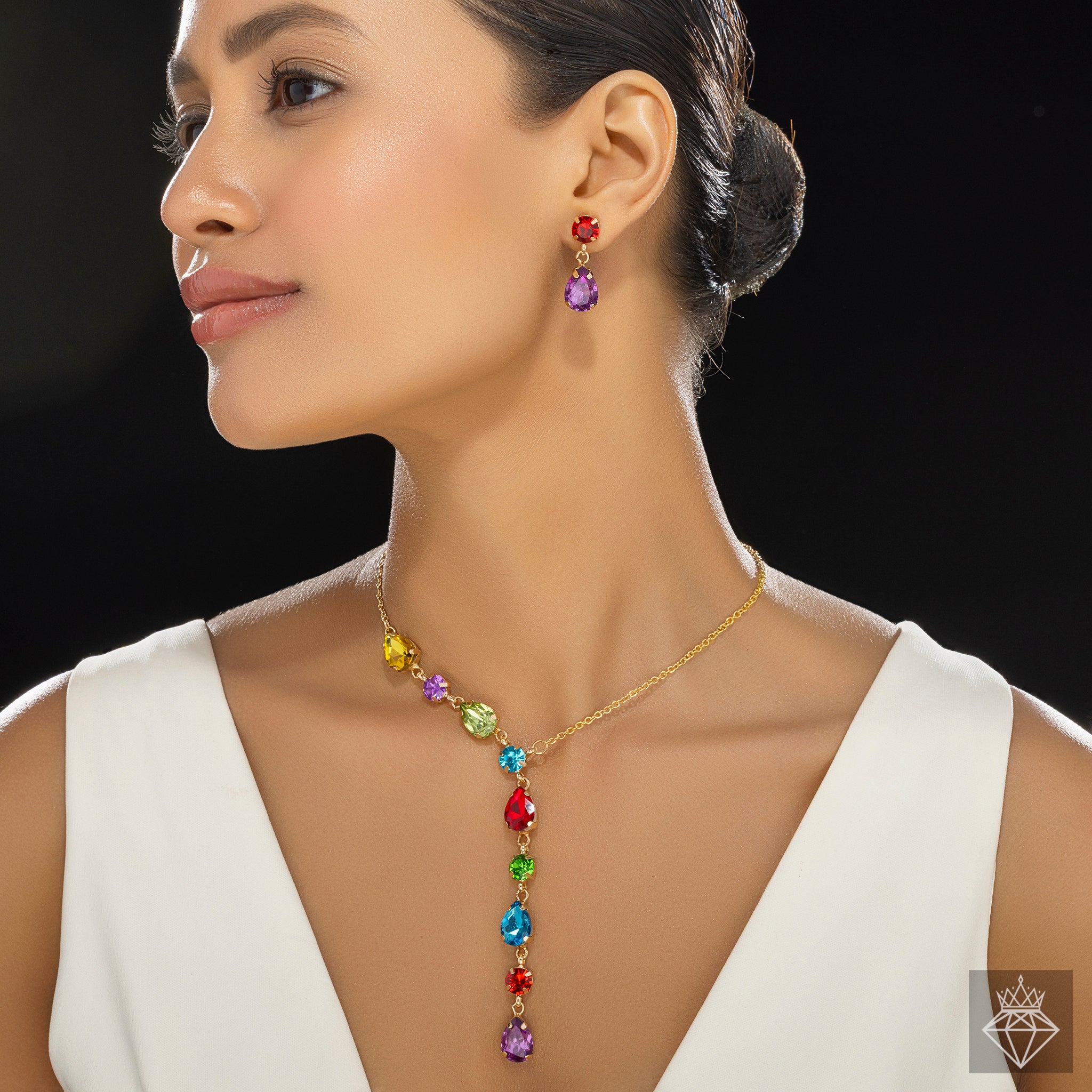PRAO Anti-Tarnish Crystal Y Necklace Set With Earrings✨