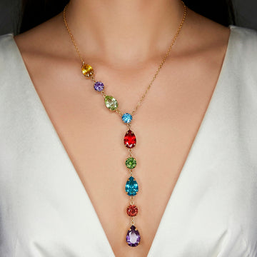 PRAO Necklace Waterproof Multicoloured Crystals Set With Earrings