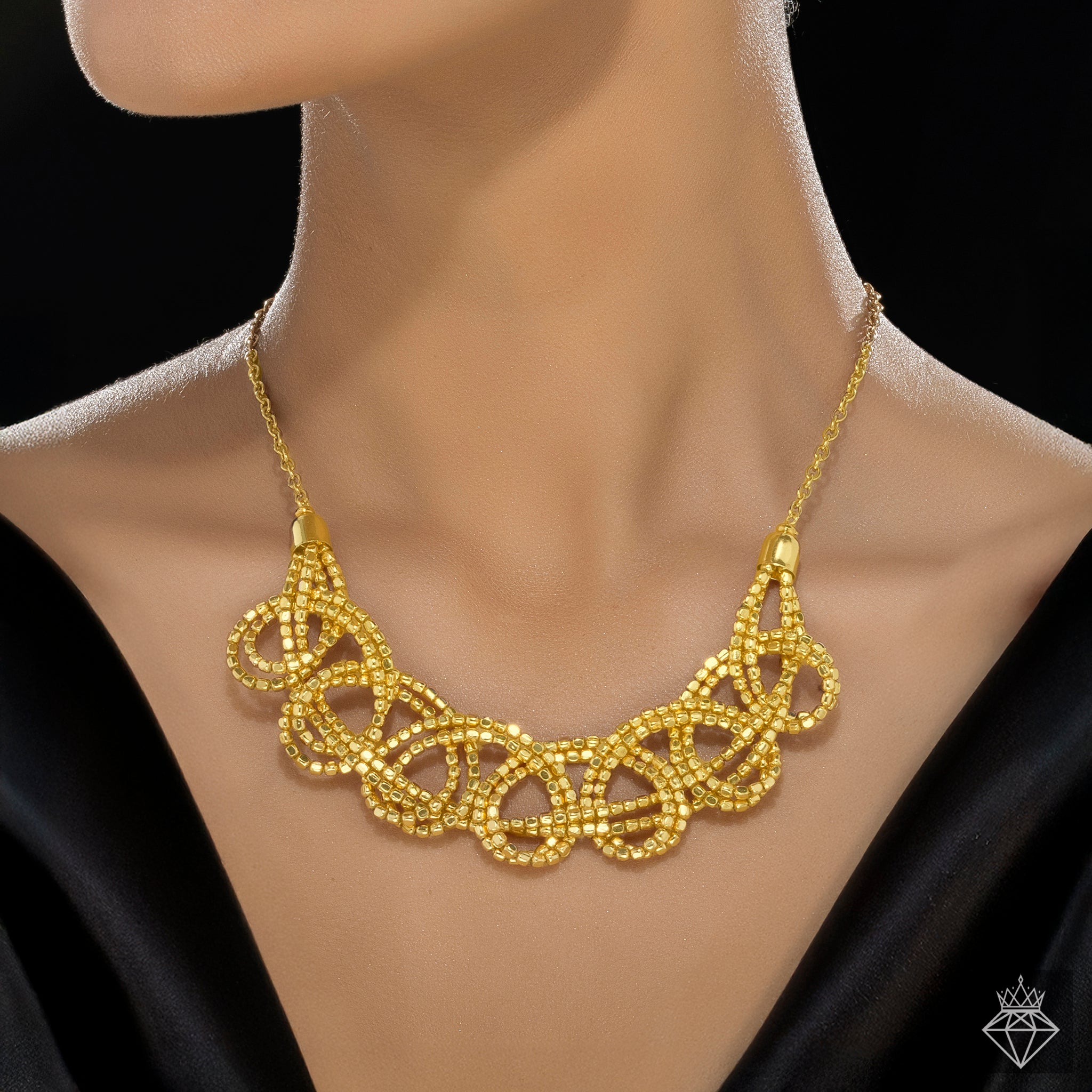 PRAO Anti-Tarnish Golden Beads Braided Designer Necklace