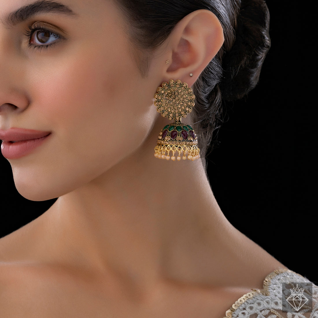 PRAO Anti-Tarnish Jhumki with Pearls & Stones