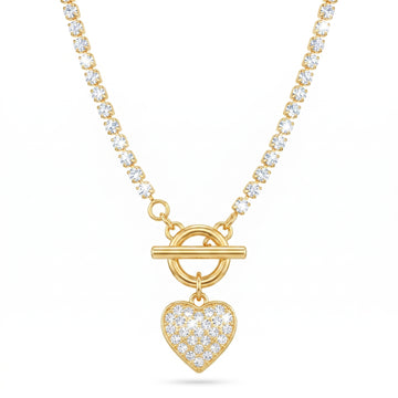 PRAO Necklace Anti-Tarnish AD-Studded Heart Charm with T-Lock
