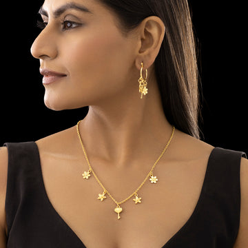 PRAO Anti-Tarnish Multi-Charm Chain Necklace with Earrings