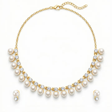 PRAO Necklace Anti-Tarnish Pearls & Crystals Set with Earrings