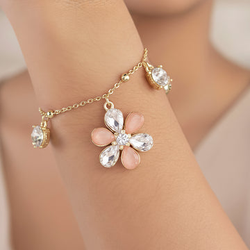 PRAO Bracelet Anti-Tarnish Crystal Flowers Charms Chain (Adjustable Size)