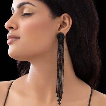 PRAO Anti-Tarnish Long Rhinestone Tassel Dangle Earrings