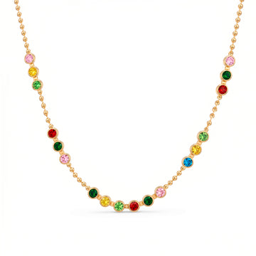 PRAO Necklace Anti-Tarnish Multi-Crystals & Ball Chain Single-Line