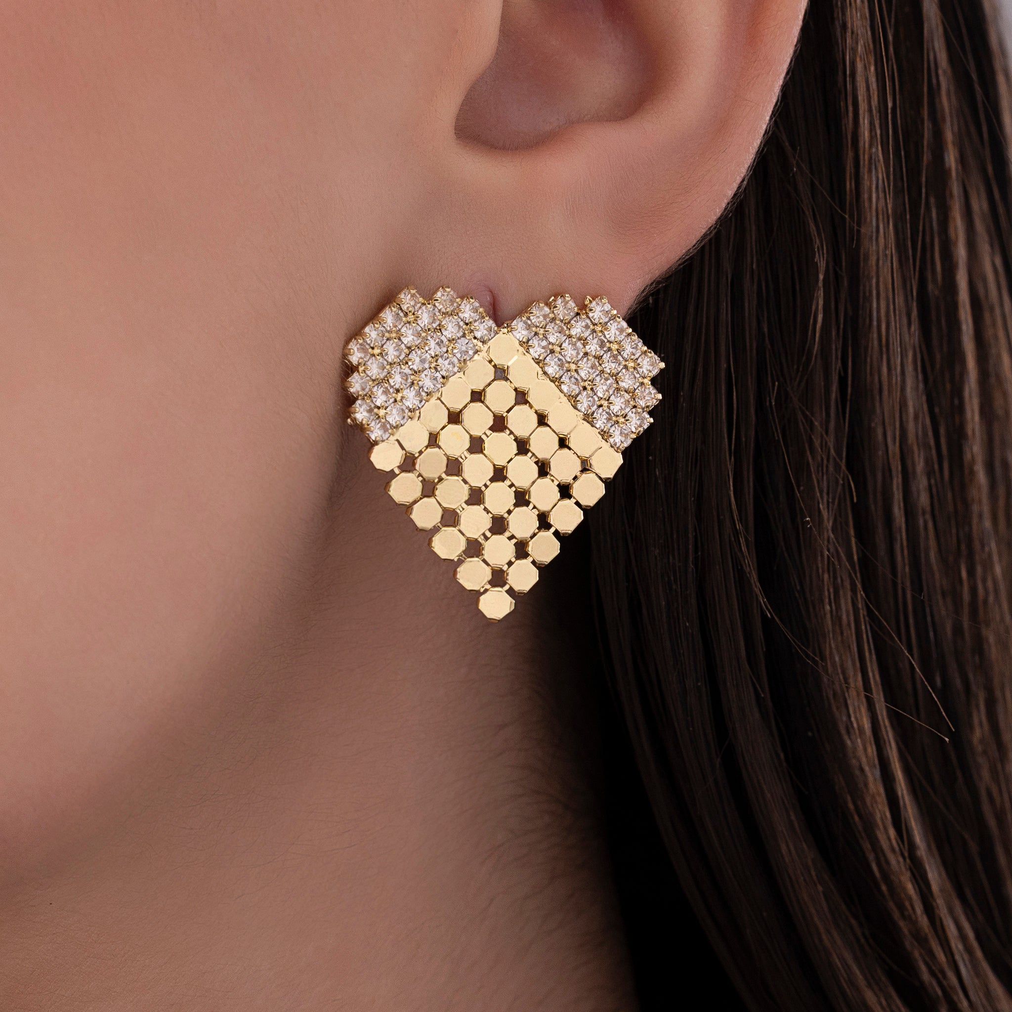 PRAO Anti-Tarnish Premium Brass Heart Statement Studs
