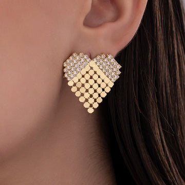 PRAO Anti-Tarnish Premium Brass Heart Statement Studs