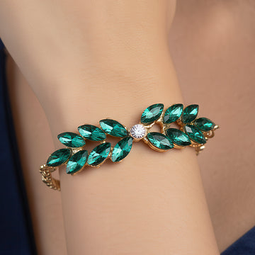 PRAO Bracelet Anti-Tarnish Marquise Leafy Crystals (Adjustable Size)
