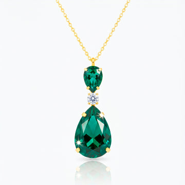 PRAO Necklace Anti-Tarnish Emerald Green Drop Crystal Pendant