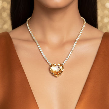 PRAO Anti-Tarnish Oversized Crystal Heart Shape Studded Necklace