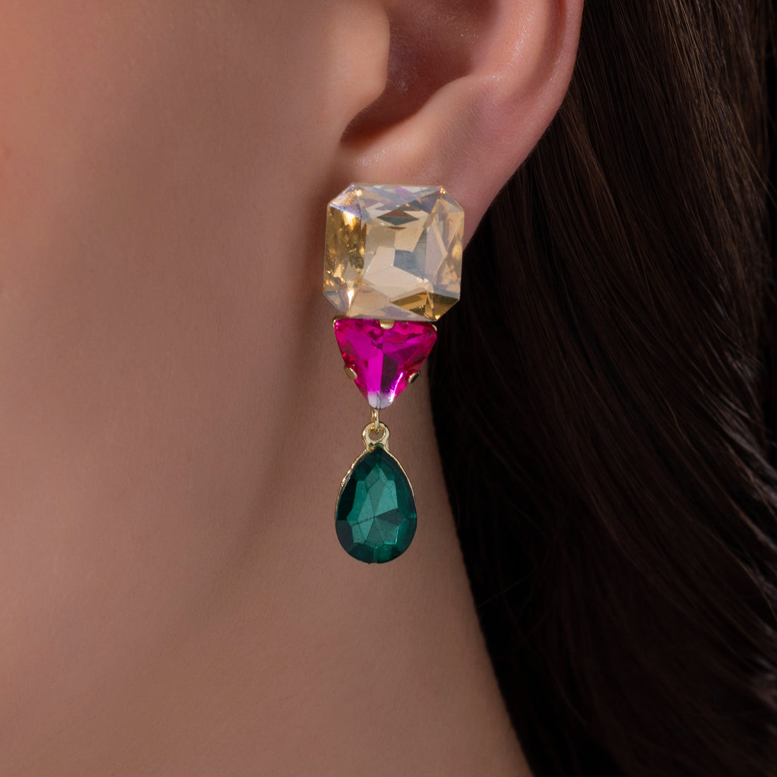 PRAO Anti-Tarnish Tri-Shape Dangle Earrings