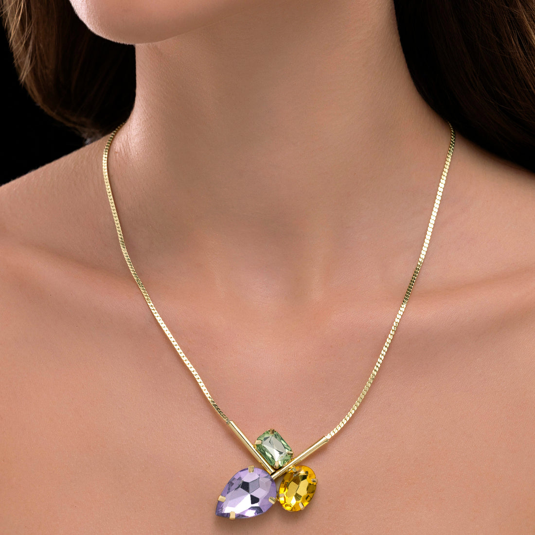 PRAO Anti-Tarnish Tri-Shape Pendant Necklace