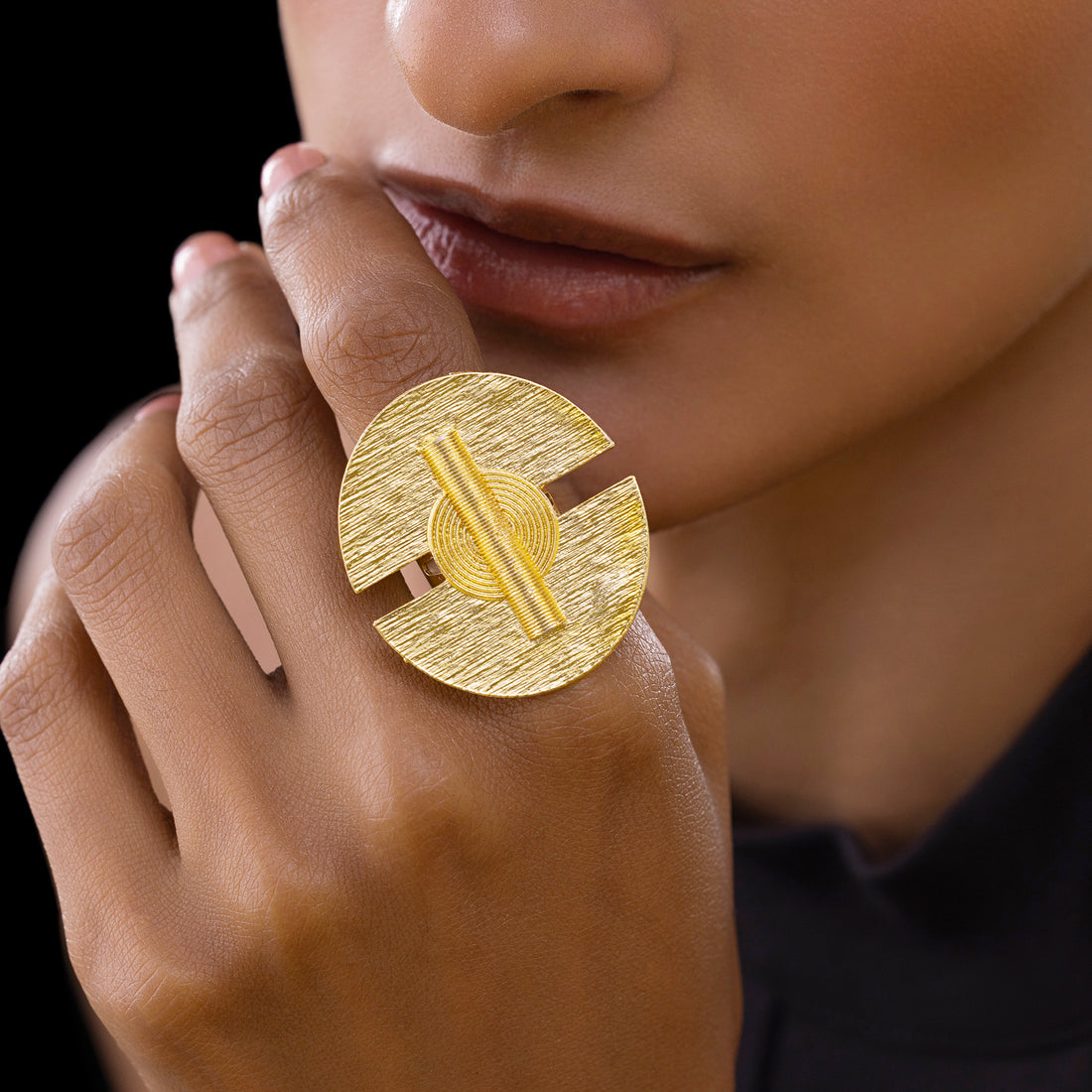 PRAO Anti-Tarnish Semi-Circle Geometric Ring