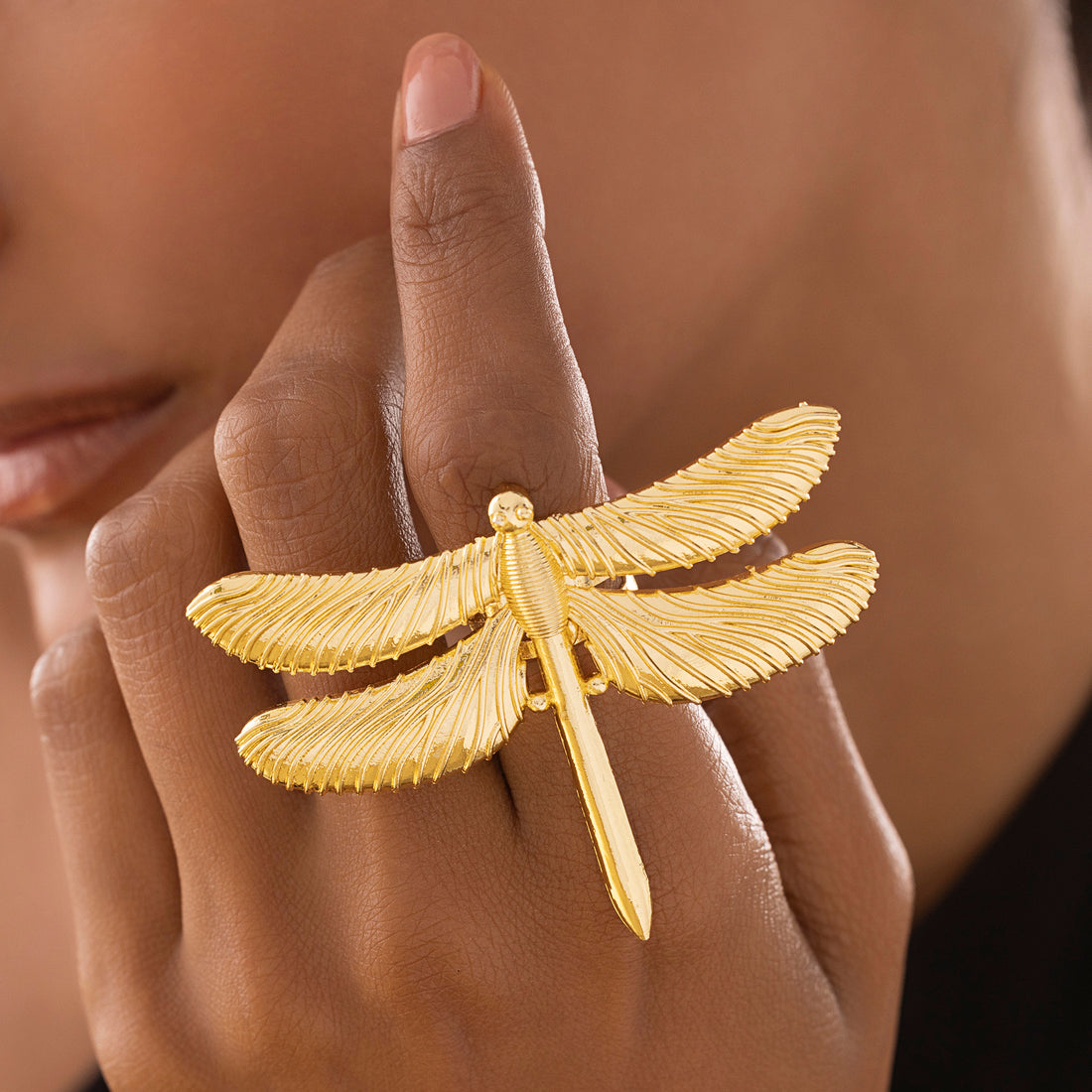 PRAO Anti-Tarnish Oversized Dragonfly Statement Ring