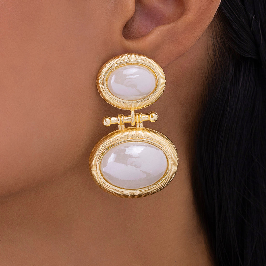 PRAO Anti-Tarnish Oval Acrylic Rainbow Stone Dangles