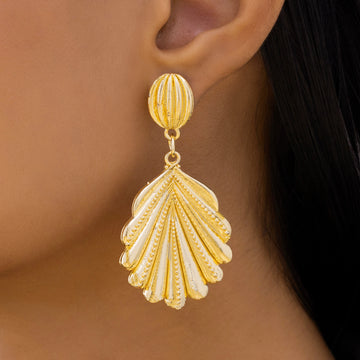 PRAO Earrings Anti-Tarnish Gold Plated Palm Leaf Danglers