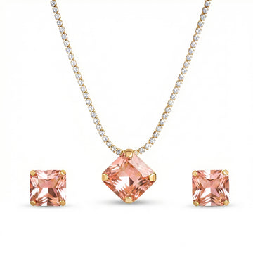 PRAO Necklace Anti-Tarnish Rhinestone Pendant Set With Earrings