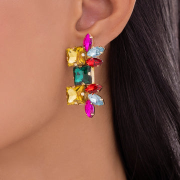 PRAO Anti-Tarnish Multi-Color Linear Statement Earrings