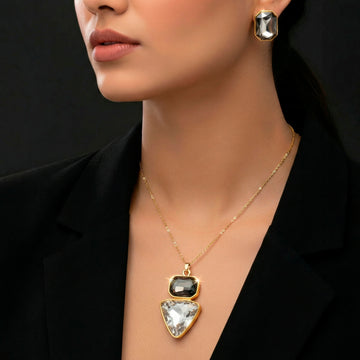PRAO Necklace Anti-Tarnish Rectangle & Triangle Pendant with Earrings