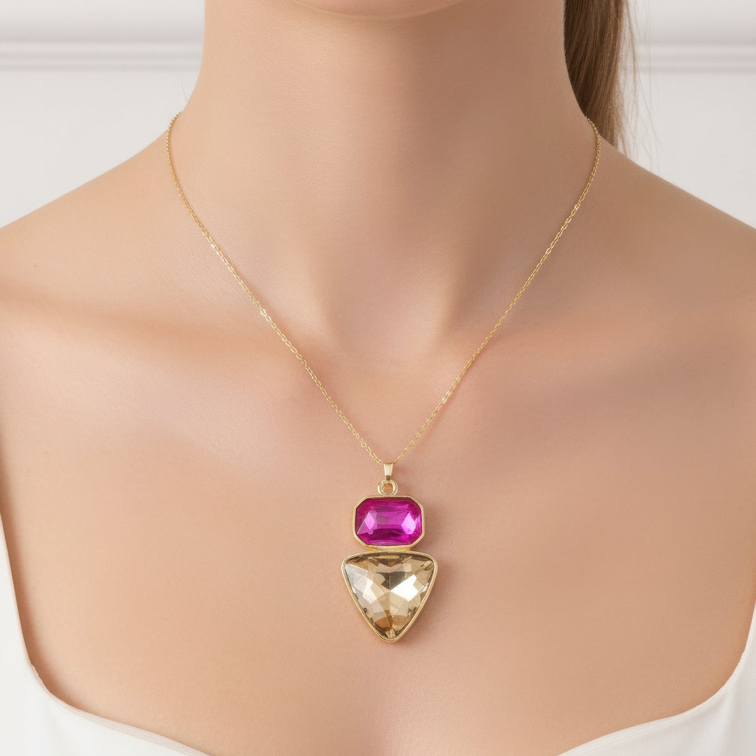 PRAO Anti-Tarnish Rectangle & Triangle Pendant Necklace