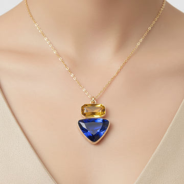 PRAO Anti-Tarnish Rectangle & Triangle Pendant Necklace with Earrings