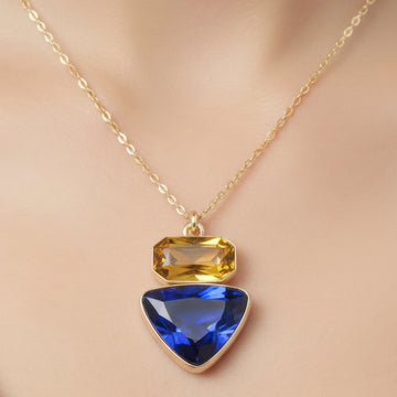 PRAO Necklace Anti-Tarnish Rectangle & Triangle Pendant with Earrings Set